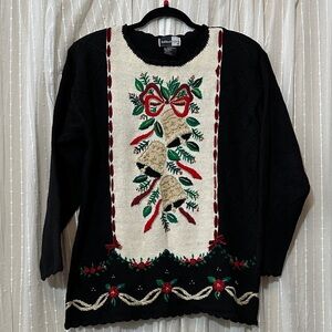 Holiday Time Black and Cream Festive Sweater
